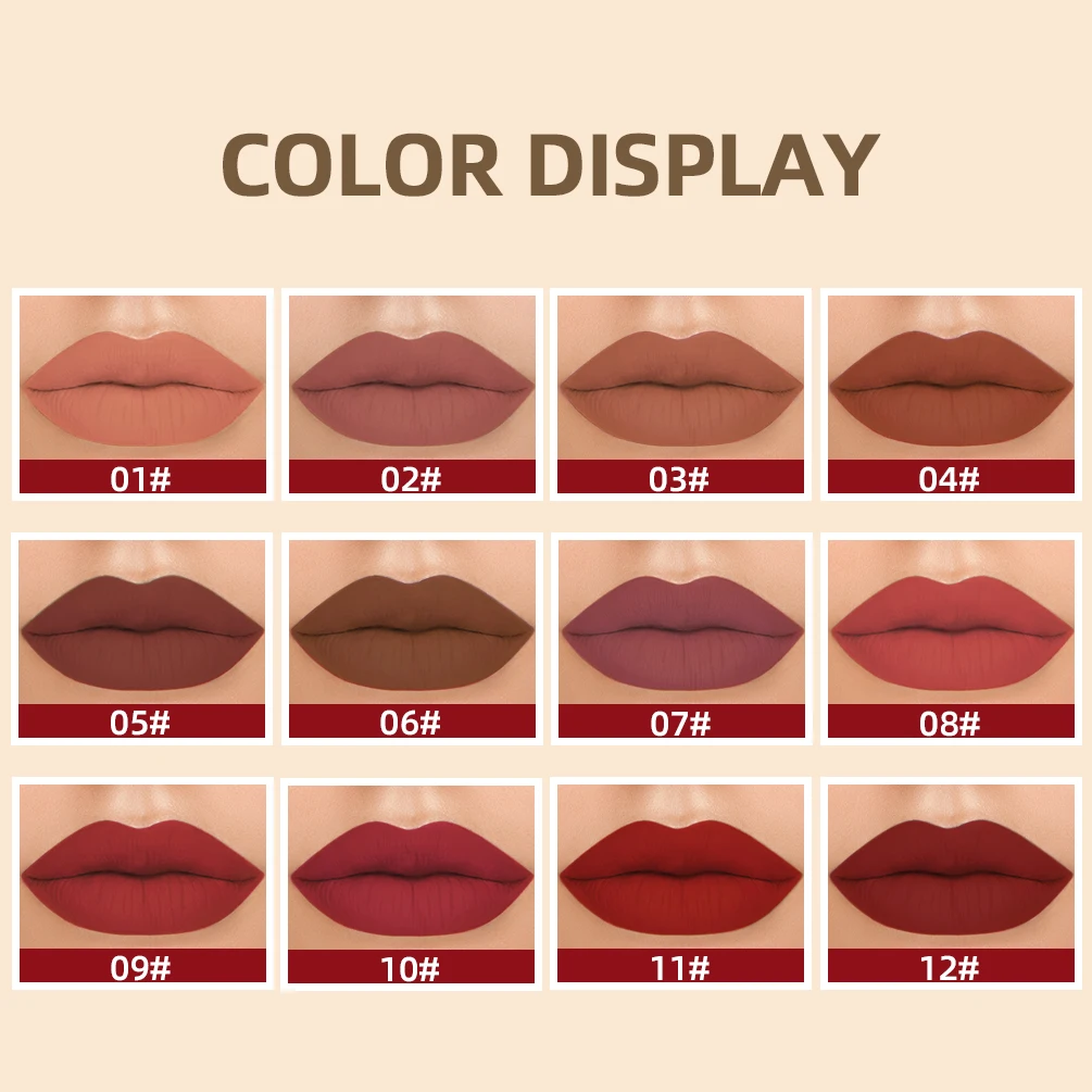 ลิปสติกเนื้อแมทท์แบบน้ำ QIBEST สีนู้ดกำมะหยี่ ติดทนนาน สีแดงเซ็กซี่ ลิปกลอสสีม่วง ดำ ขาว ลิปทินท์ เครื่องสำอาง