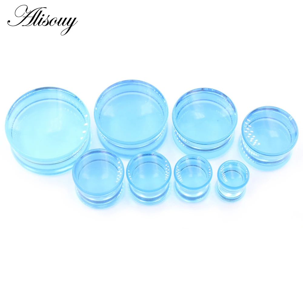 2Pieces Transparent Blue Acrylic Solid Double Flared Ear Tunnel Plug Expander Stretcher Gauges Earring Piercing Body Jewelry