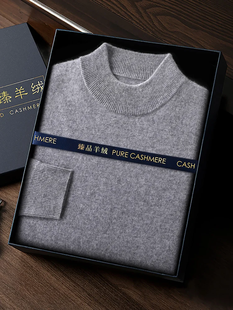 

ADDONEE Men's 100% Cashmere Sweater Mock Neck Long Sleeve Pullover Smart Casual Clothing Autumn Winter Basic Soft Warm Tops