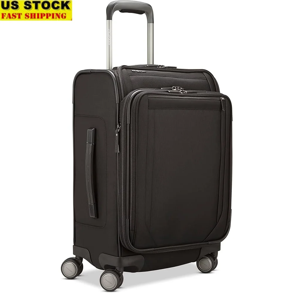 

Expandable Softside Carry On Luggage with Spinner Wheels Custom Dual Durometer Shock Absorption Handle System Recyclex Fabric