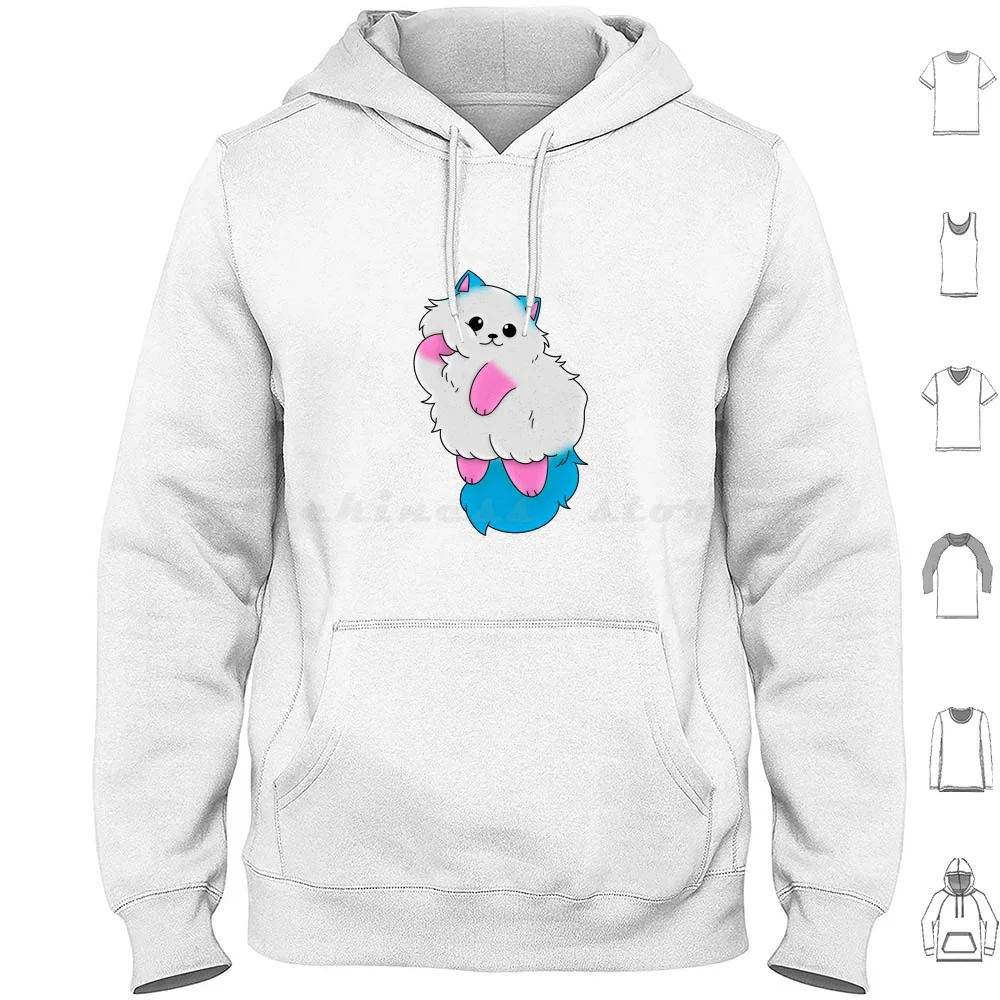 Pride Flag Cat Hoodies Long Sleeve Trans Flag Trans Flag Flag Pride Pride Flag Queer Cute Cat Fun Pink Blue White