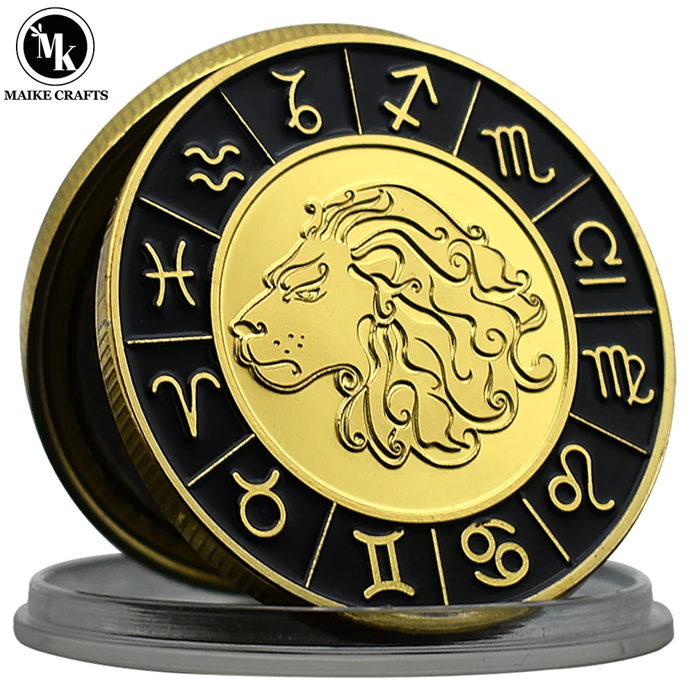 

Leo Challenge Coin 12 Constellation Gold Plated Metal Diamond Medallion Collection Holiday Gift