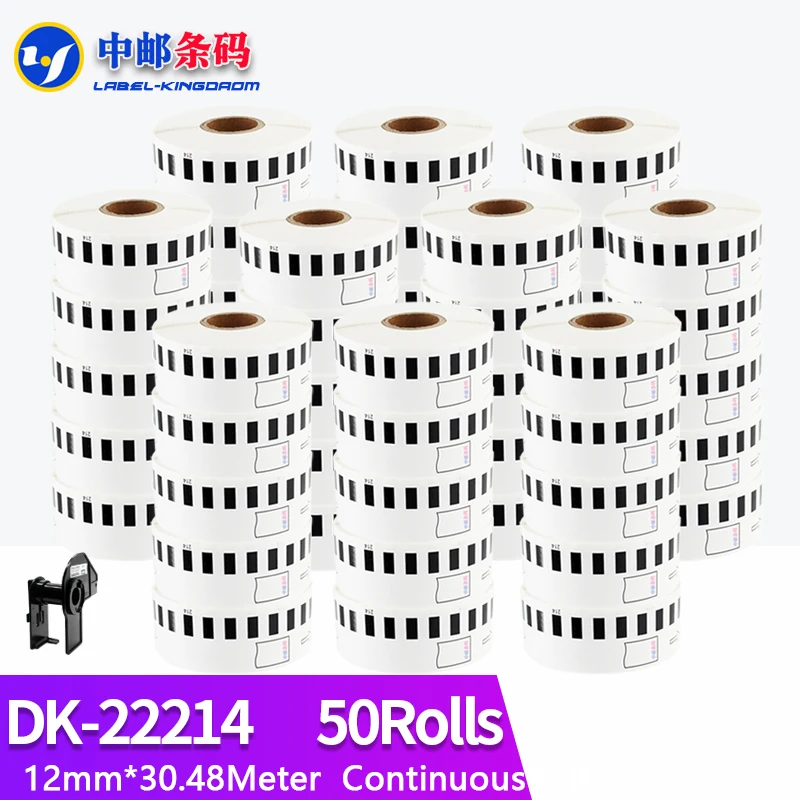 

50Rolls Brother Compatible DK-22214 Label 12mm*30.48Meter Continuous for Thermal Printer QL-700/QL-800 White Paper DK2214