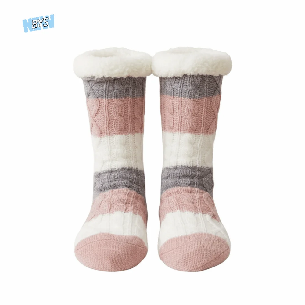 

Cute Fried Dough Twist Stripe Fleece Socks Thicken Warm Sleeping Socks Women Hosiery Plush Coral Fleece Socks Fall Winter
