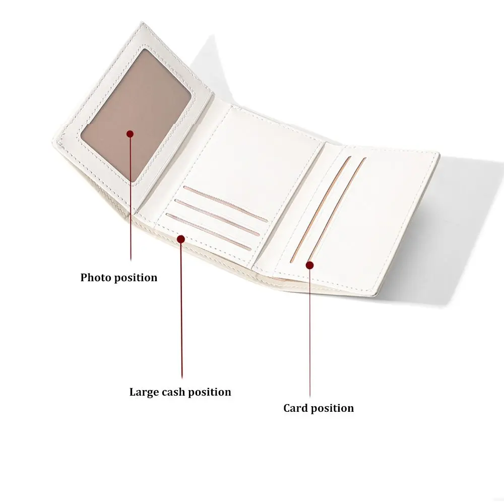 Cute PU Leather Women's Card Bag Triple Fold Portable Wallet Checkered Pattern Short Card Holder