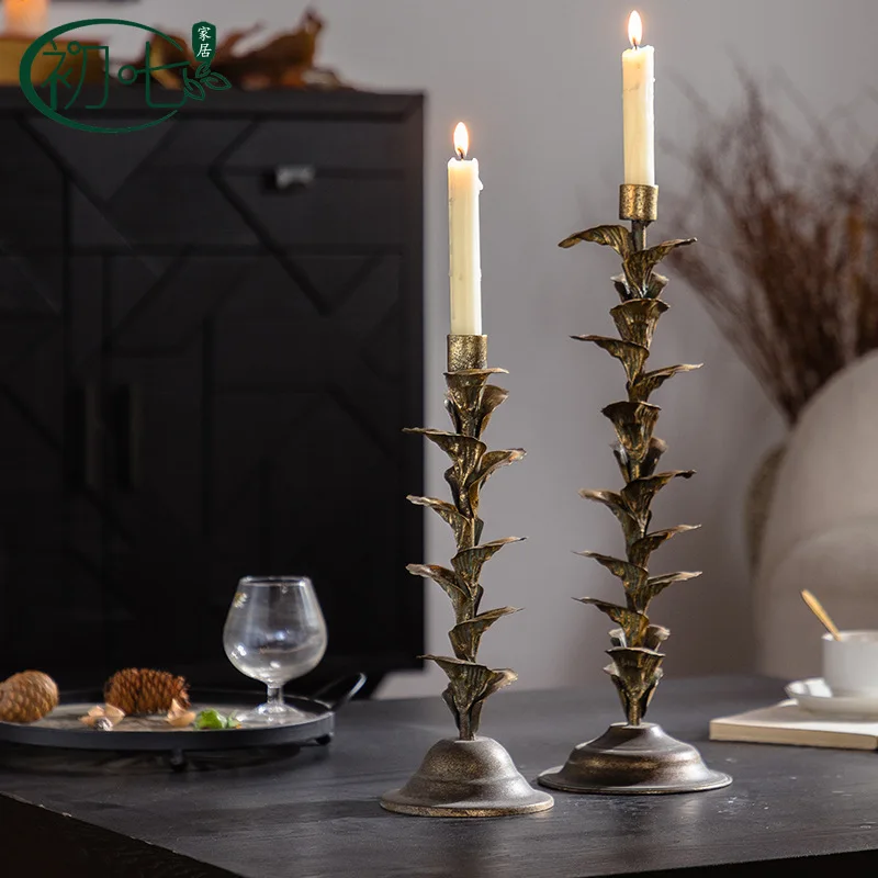 

Nordic Style Wrought Iron Old Candle Holder Atmosphere Decorative Candle Holder Small Ornament Hotel Entrance Metal Decoration