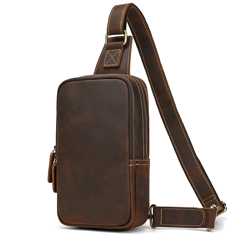 Thick Leather Chest for Men Real Cowhide Crossbody Bag Sling Bag Small Leather Crossbody Bag Men Male Single Shoulder Bagpack