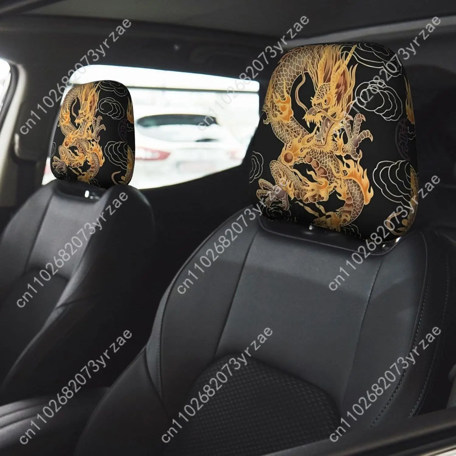 

Oriental Dragon Car Seat Headrest Cover (2pcs) Environmentally Friendly Headrest Protector Breathable Comfortable Vehicle Decor