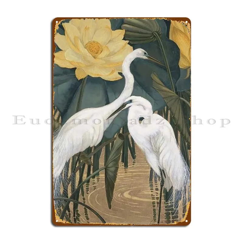 Egrets And Lotus Metal Sign Character Classic Home Mural Living Room Tin Sign Poster