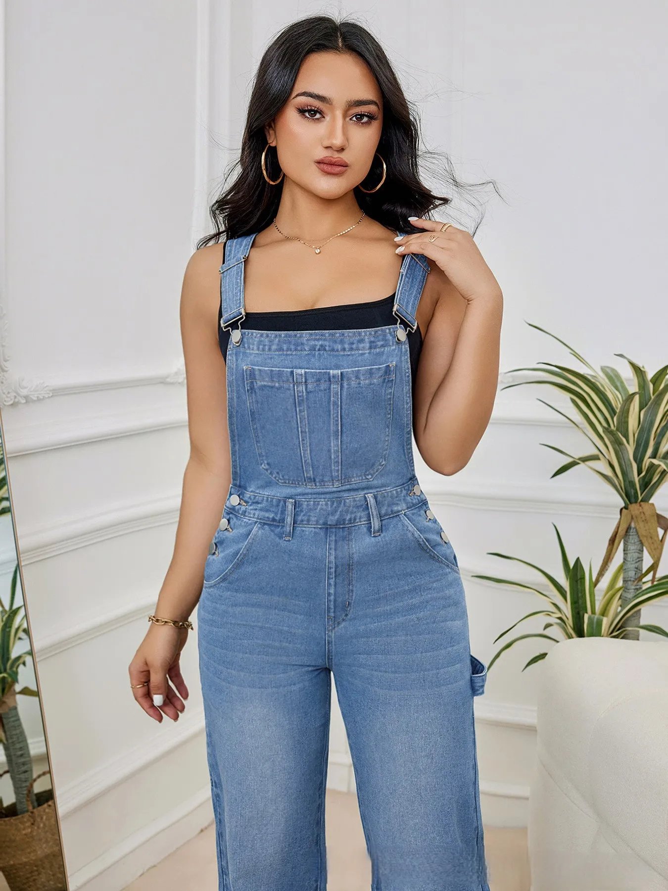 Hot Sale Womens Denim Bib Jumpsuits Casual Sleeveless Adjustable Straps Loose Baggy Cargo Jean Overalls Y2K Jumpers With Pockets