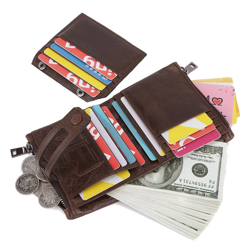 Genuine Leather Men Wallet Small Zipper&Hasp Male Short Coin Purse Brand Rfid Card Holder Money Clip Men's Bag Handbag