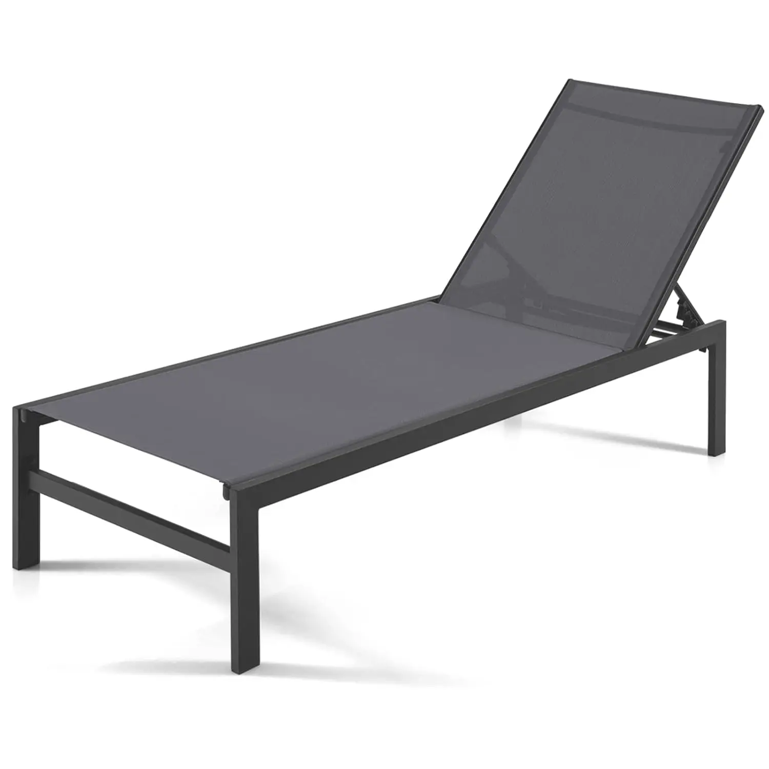 Outdoor Chaise Lounge with 6 Adjustable Positions, Aluminium Frame, Sunbathing Recliner for Deck Yard Pool, Gray, Customized