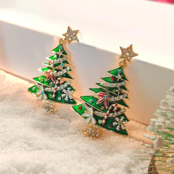 Orecchini pendenti a forma di stella con zirconi e albero di Natale verde per donna, gioielli per feste di Natale, regalo per feste 10 best sales orecchini ad albero - №4