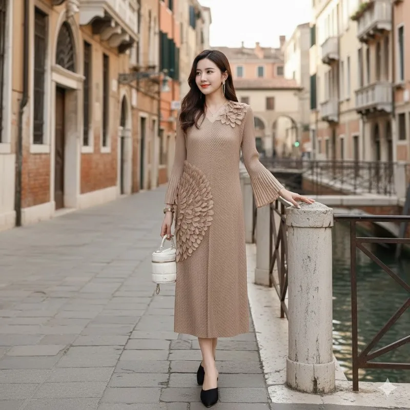 

Плиссированные платья Miyake, однотонные, 2026, весенние, новые, темпераментные, со складками из рыбьей чешуи, большие размеры, свободные складки, платья для женщин