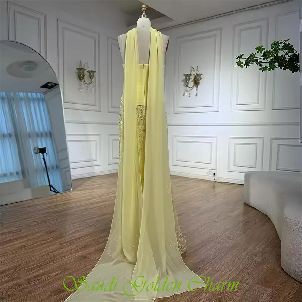 تخصيص بسيط الأصفر الأورجانزا مساء اللباس الرسمي حمالة أكمام فساتين المشاهير مثير مستقيم الاجتياح قطار فستان الحفلة الراقصة