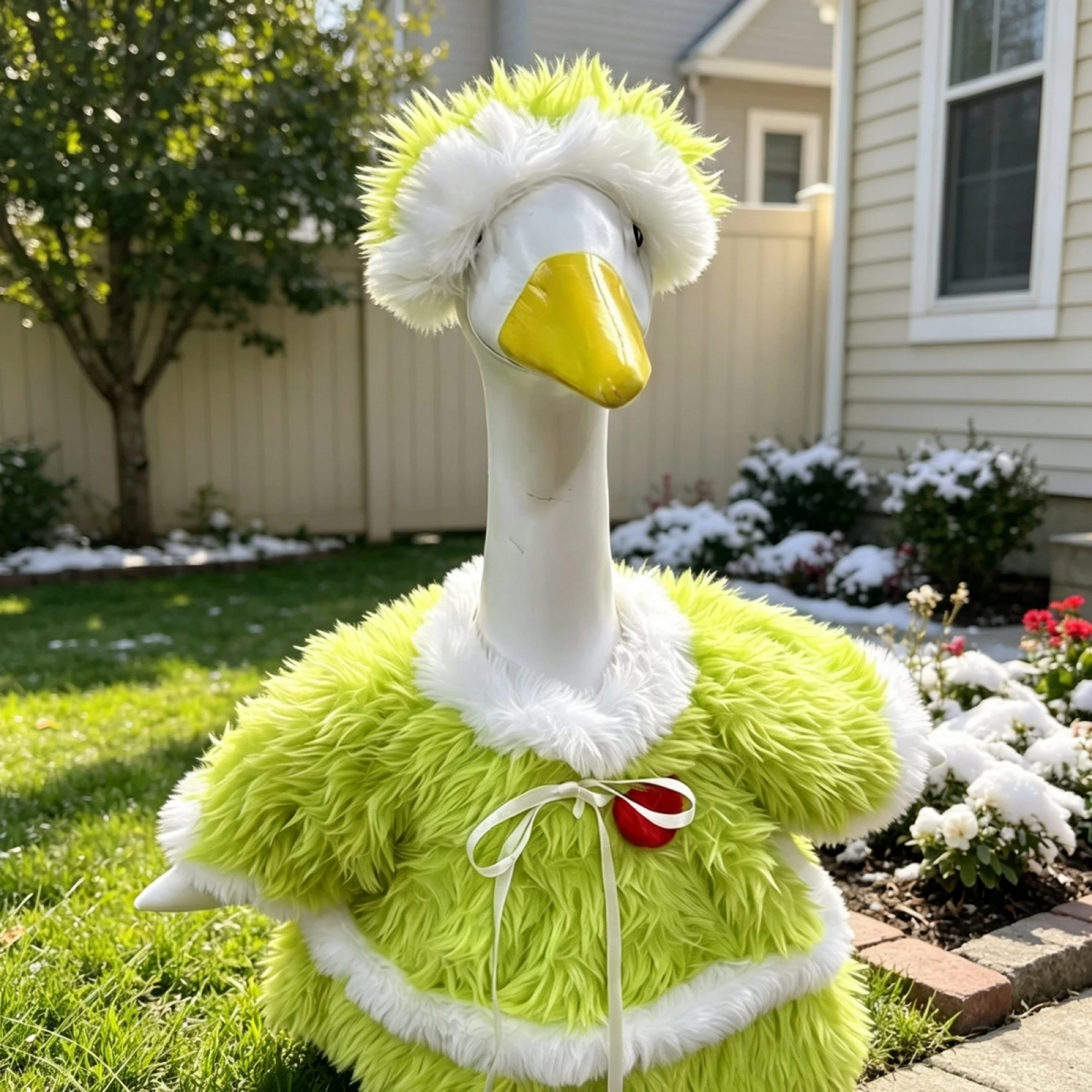 23-inch Porch Goose Christmas Outfits Plush Furry Dress and Hat 2 Pcs Set