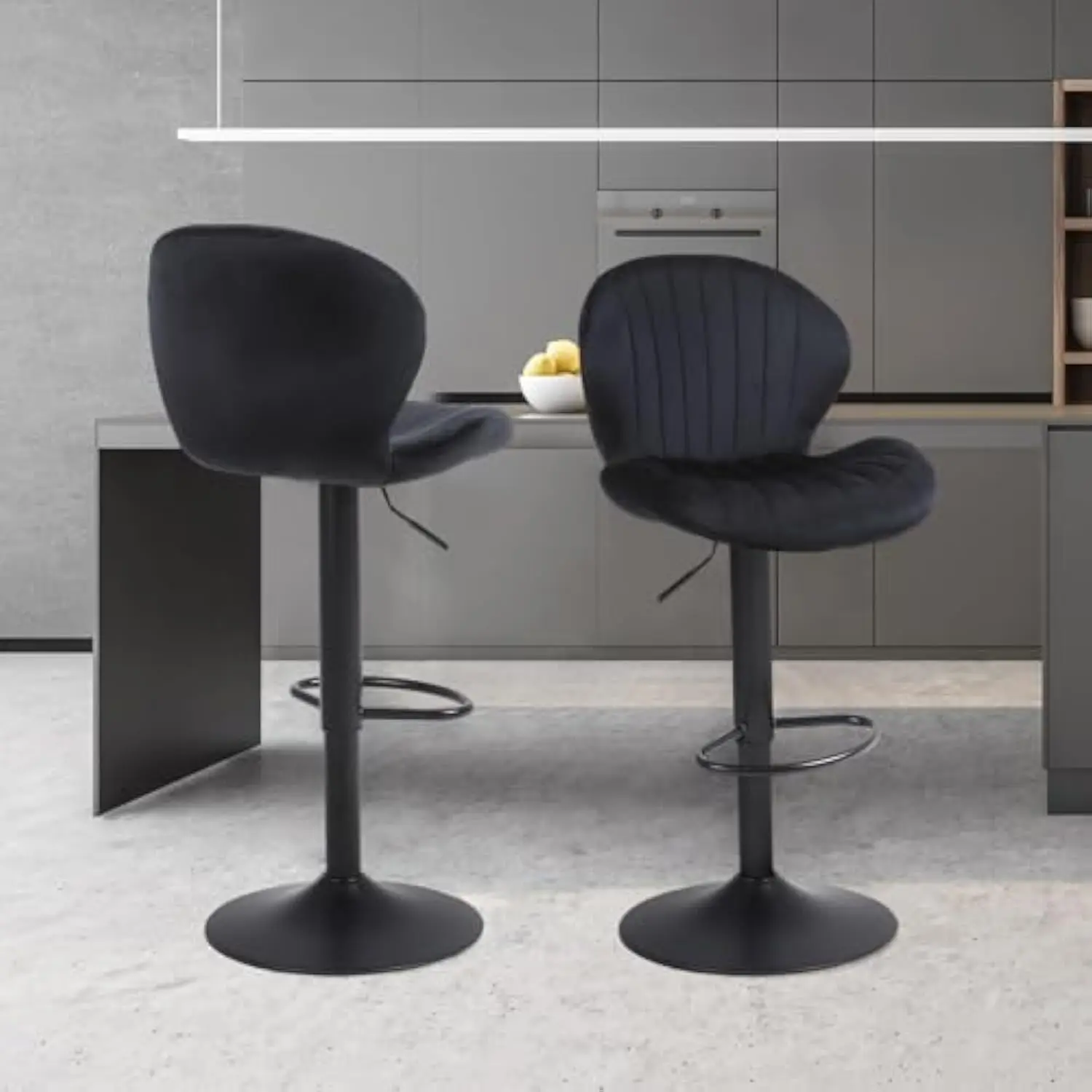 

Modern Bar Stools Set of 2, Velvet Height Adjustable Swivel Barstools, Armless Kitchen Island Counter Chairs with Back & Footre