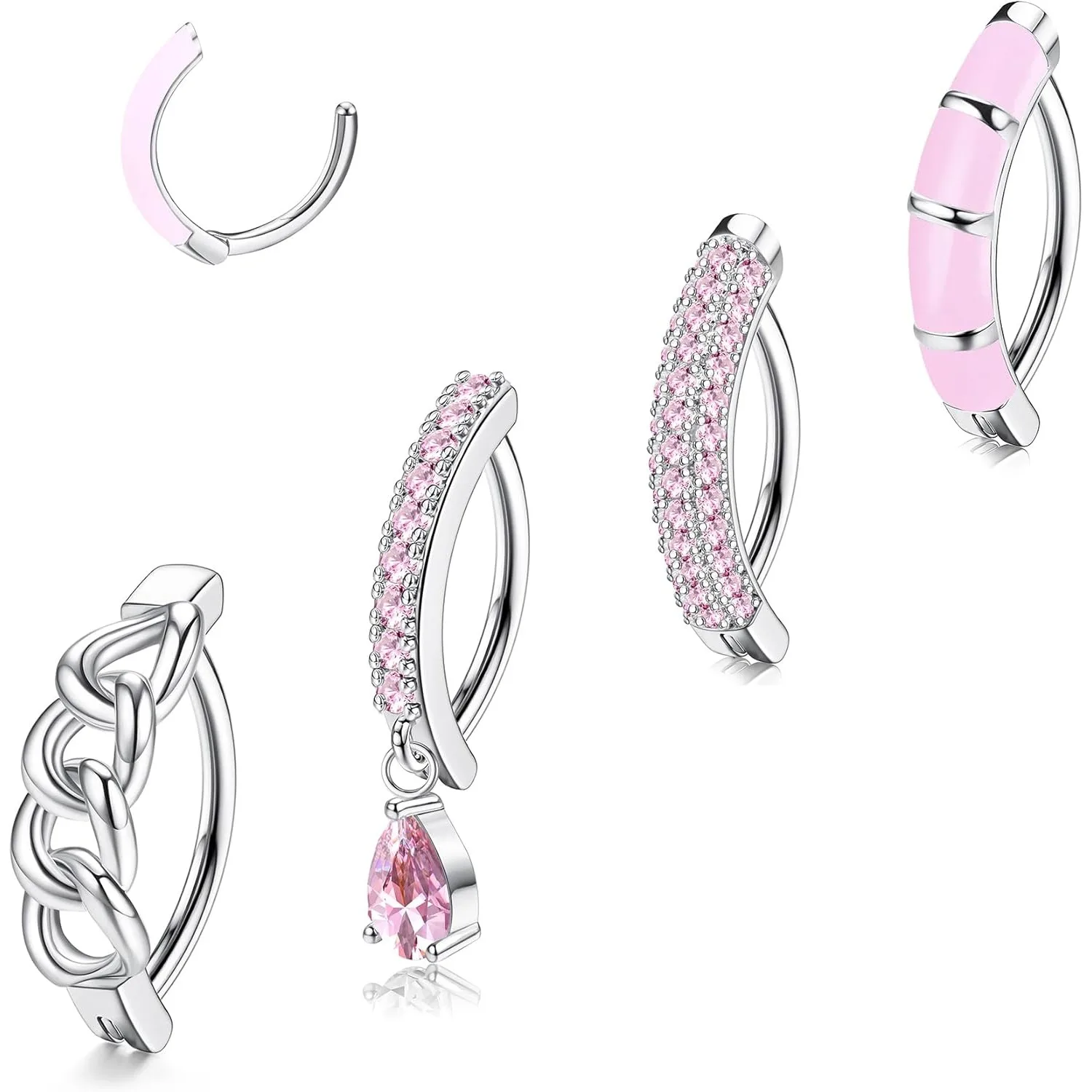 

Bobisty 4Pcs Clicker Belly Button Rings for Women 316L Surgical Steel CZ Dangle Curved Reverse Navel Rings Piercing Jewelry 14G