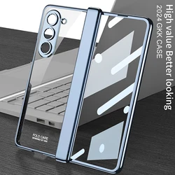 For Samsung Galaxy Z Fold 7 6 Fold7 Plating Transparent Magnetic Hinge Phone Case Screen Glass Protective Film Shockproof Cover