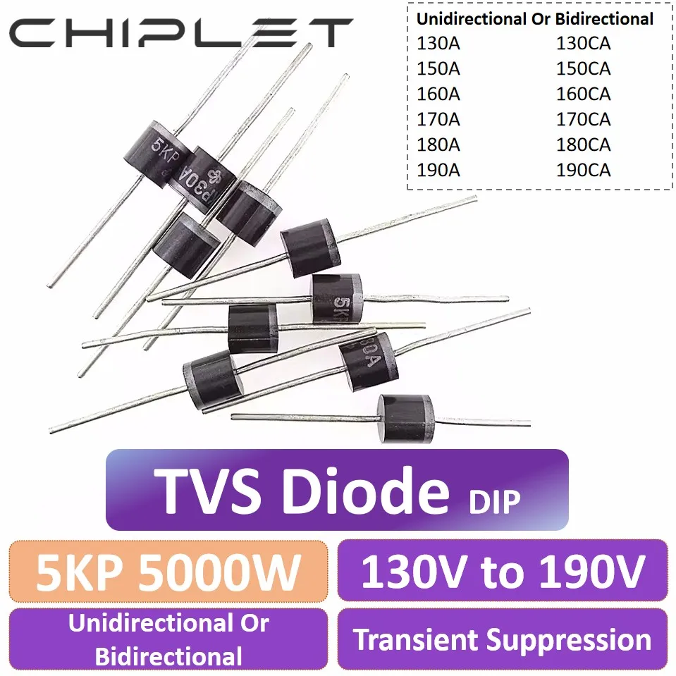 5Pcs TVS 5000W 5KP130A 150 160 5KP170A 180 5KP190CA Transient Suppression Diode Unidirectional Bidirectional P6 5KP 130V to 190V