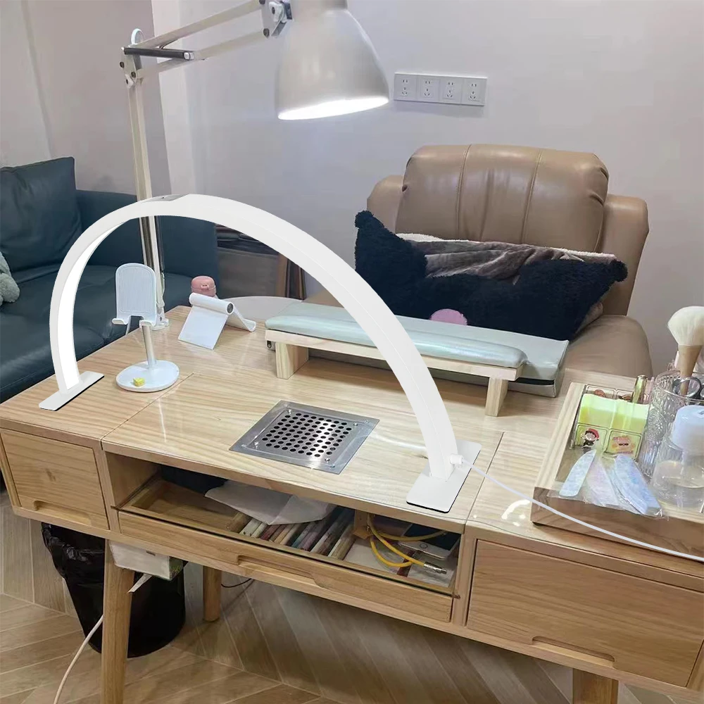 Lámpara de media luna para uñas, luz Led de escritorio para extensión de pestañas, tatuaje y cejas, 21,6/28 pulgadas