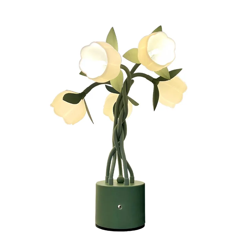French Country Mini Lily of The Valley Table Lamp - 5 Head Bedside Nightstand Lamp, Acrylic Shade Warm Light for Home Decor - Image 6
