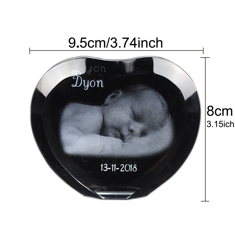 Custom Heart Crystal Sculpture Photo Frame With Your Image Engraved Photo Album Personalized Family Wedding Pets Souvenirs