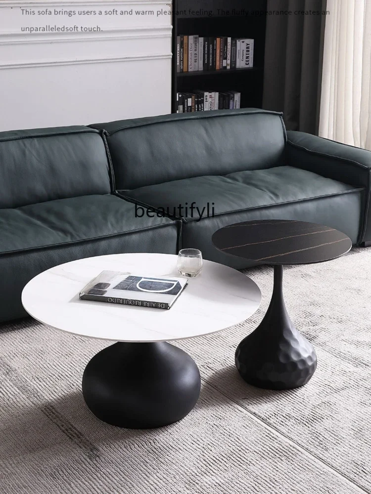 

E1001 ss Итальянский минималистичный журнальный столик с каменной тарелкой, комбинированный светильник, роскошный современный дизайнерский круглый чайный столик для гостиной, дома