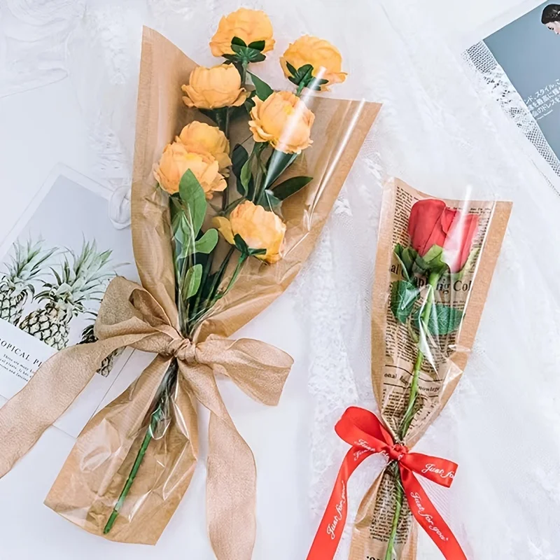 5pcs/bag Kraft paper flower packaging paper, simple bouquet packaging bag