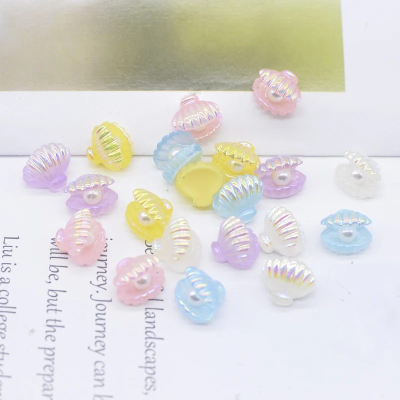 20Pcs 11*10mm Flatback Resin Pearl Sequin Shell Home Decor Resin Cabochon for Phone Decor Hair Bow DIY Scrapbook Embellishment