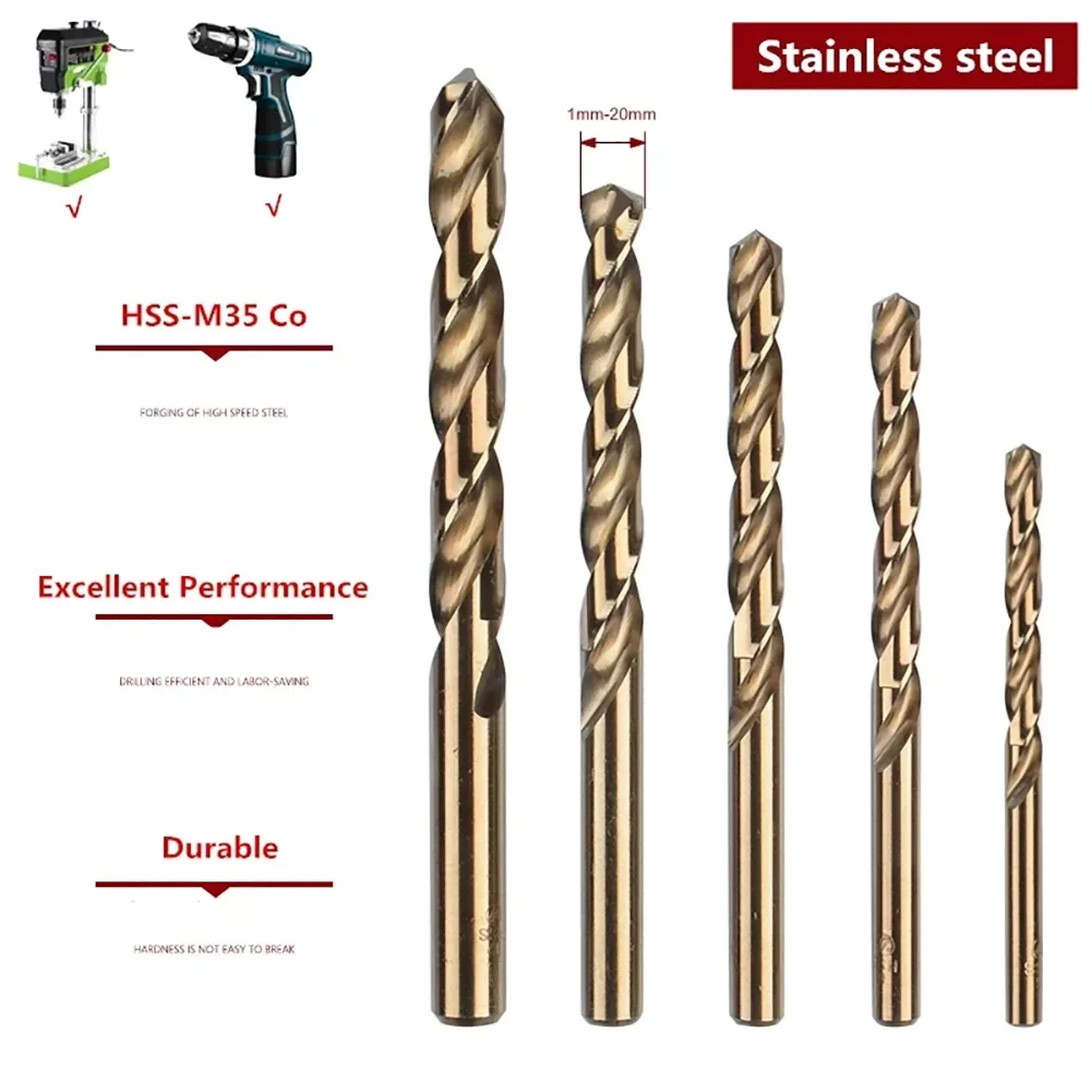 1mm-13mm Cobalt HSS Drill Bit M35 For Stainless Steel Drilling Metalworking Fully Ground Round Handle Electric Drill Bit