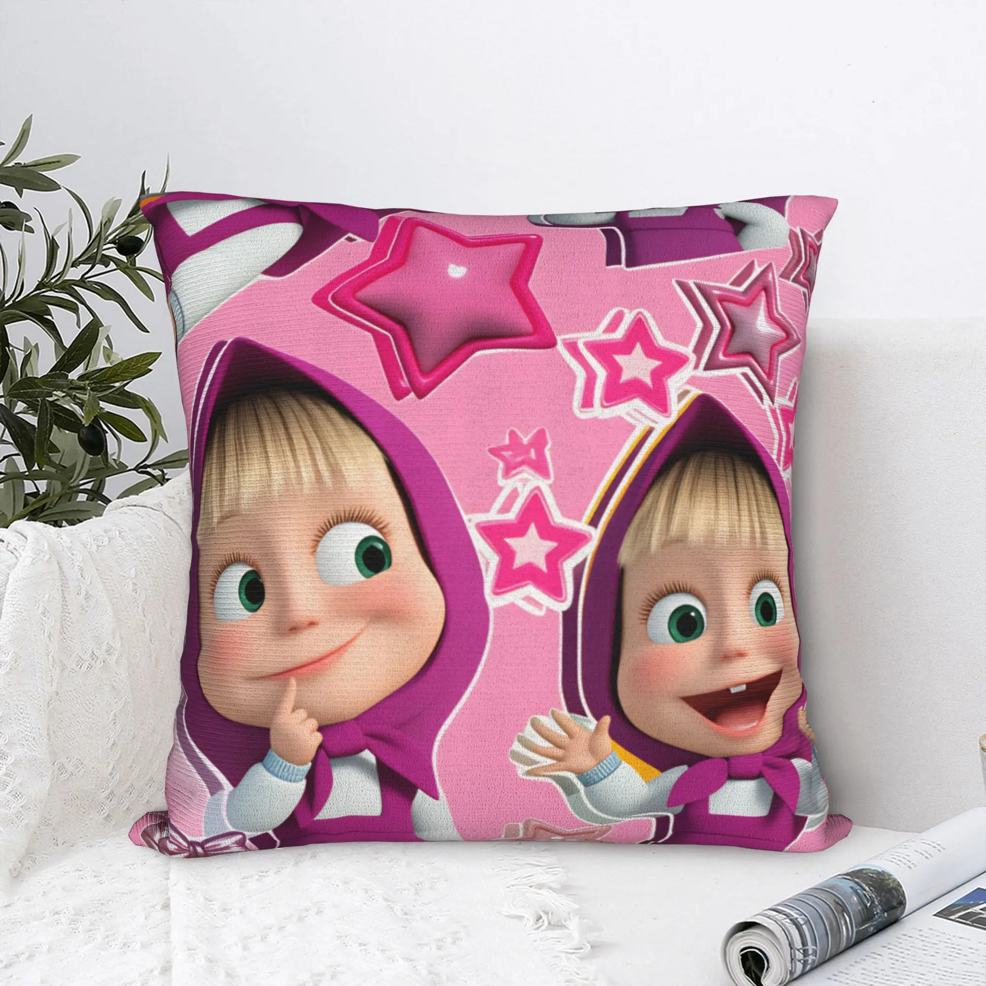 M-Masha And The Bears Pillow Case Animation Fashion Pillow Cover Square Pillowcases For Living Room Sofa