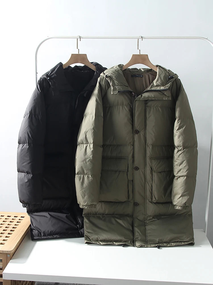 

Тепло и шлейф: мужское длинное свободное пальто Du down Jaet, зимняя верхняя одежда, модное пальто с капюшоном в городском стиле, повседневная уличная одежда