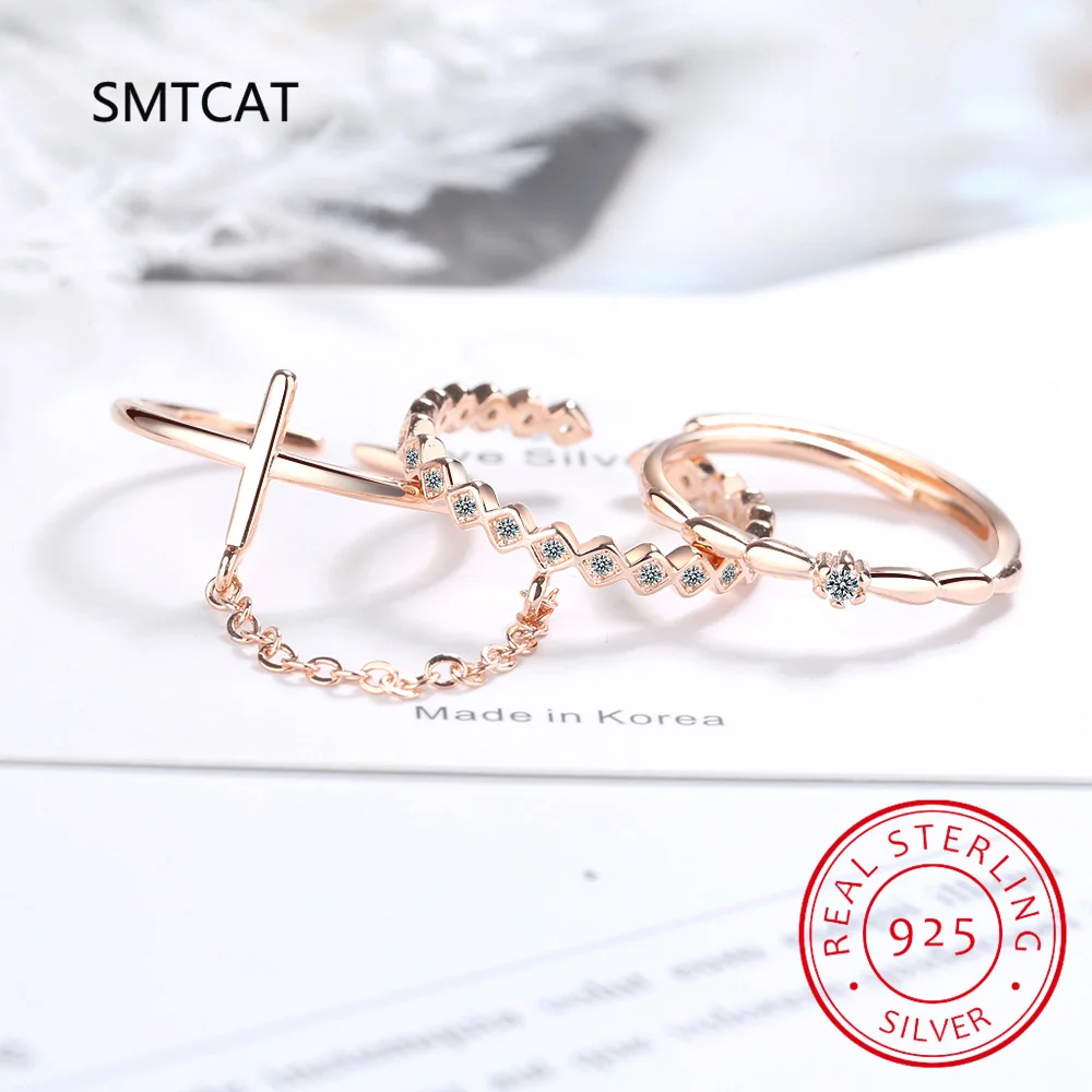 Simulated Moissanite Ring Three-layer Interlocked Ring 925 Sterling Silver D Color VVS1 Women Stackable Rings Set Gift