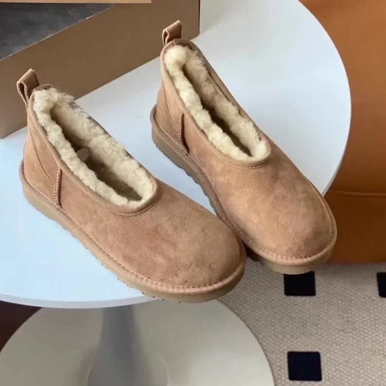 

2025 Women Fur Flats Platform Warm Snow Boots Suede Cozy New Femme Loafer Shoes Winter Short Plush