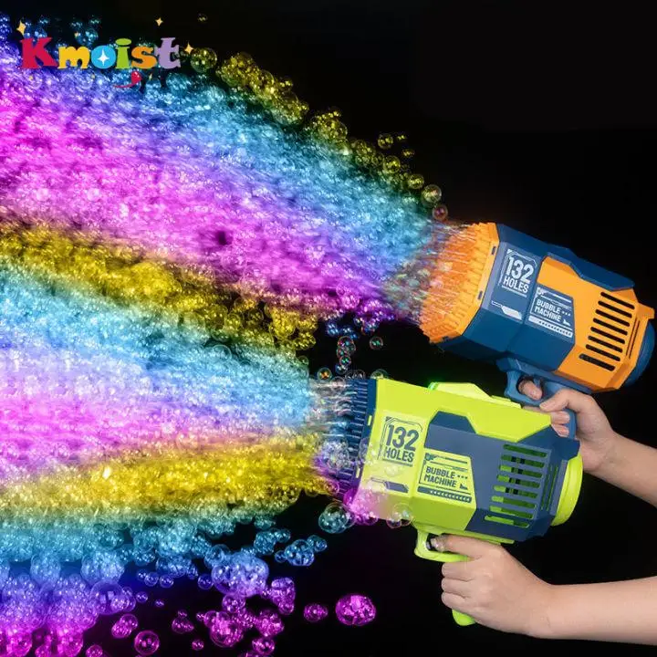 Bubble Gun 72/132 Holes Rocket Electric Bubble Machine with Light Toys for Kids Birthday Children's Day Gifts Outdoor Party Toy