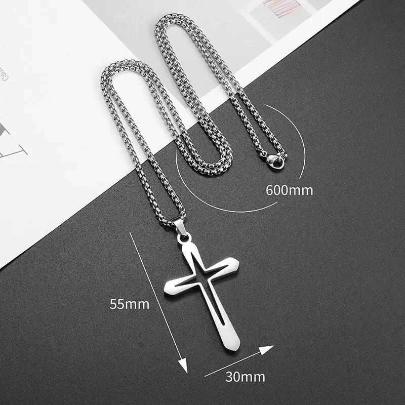 Fashion Design Simple Hollow Cross Pendant Men\\\\\\\\\\\\\'s Hip Hop Stainless Steel Necklace Religious Christian Amulet Jewelry