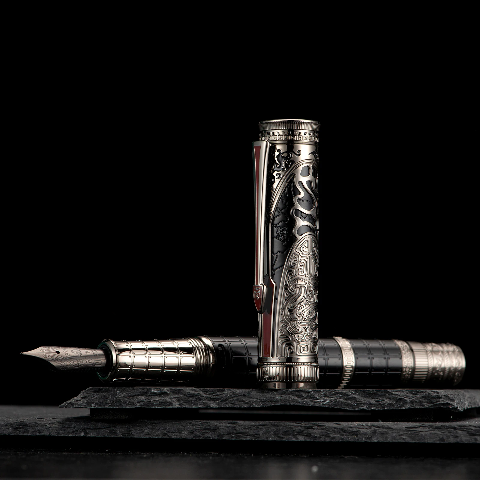 Stylo plume en métal 14-dian D5S Qin avec convertisseur, série ociasty, plume EF/F, écriture rétro exquise, style chinois gravé