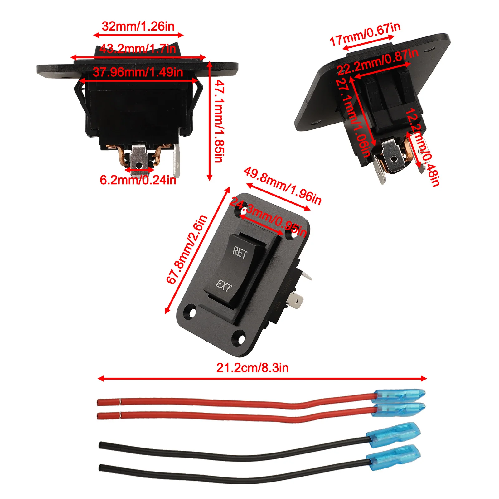 For Automotive Use DPDT Switch 4 Pin Rocker Switch Forward Reverse Switch 20A 50VDC Rated Power Compatible With for rvs