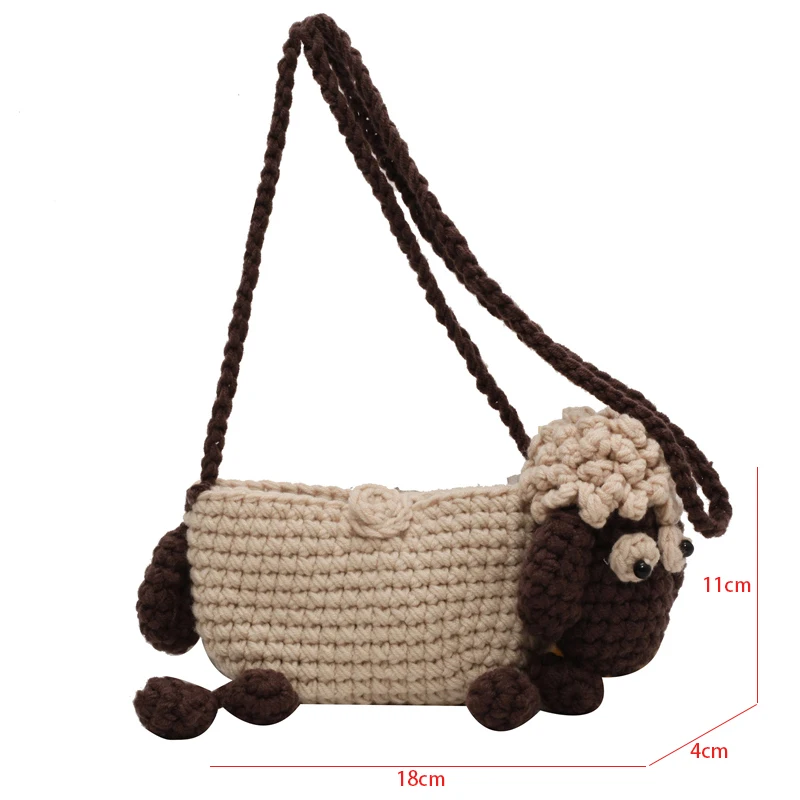 Handmade Woven Bag For Women Woolen Shoulder Crossbody Bag Cute Knitted Cartoon Bag Young Girl Crochet Doll Mobile Phone Bag