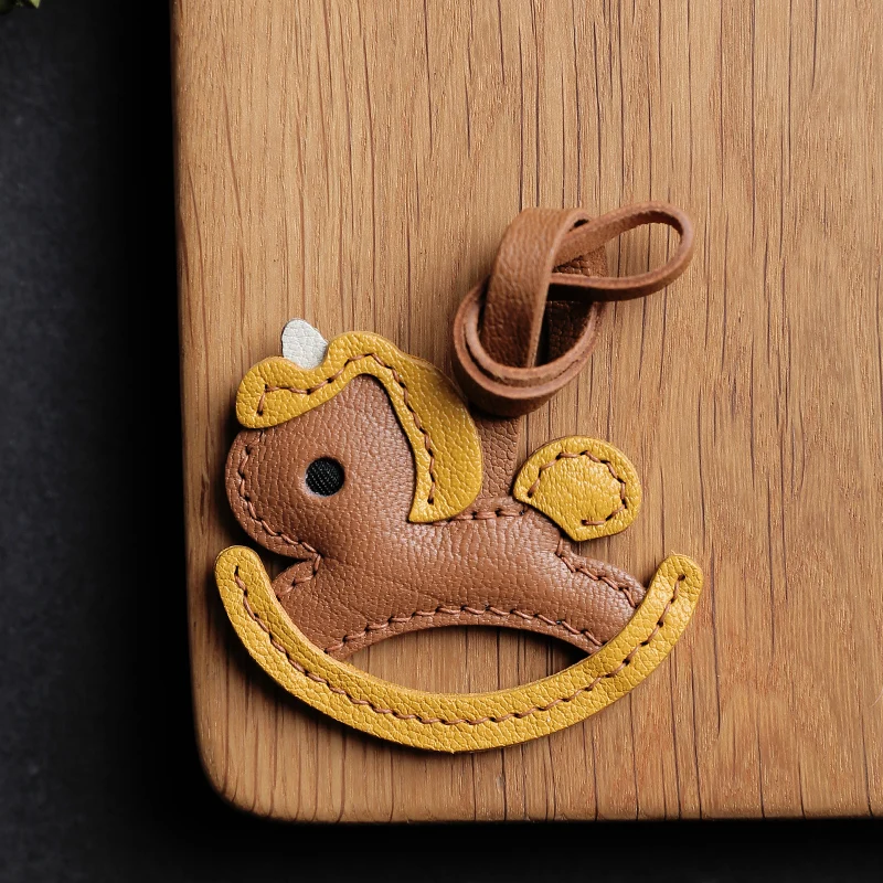 

Rocking Horse Bag Pendant, Pure Handmade Genuine Leather Keychain, French Sheepskin Bag Pendant Phone Pendant Bag.