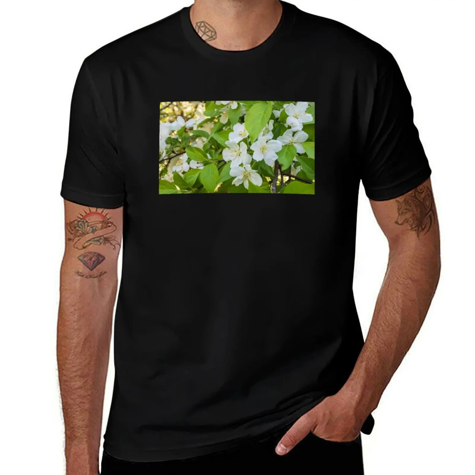 

Siberian Crabapple Blossoms, Malus Baccata T-Shirt shirts graphic tees man clothes oversized graphic tee anime shirts men