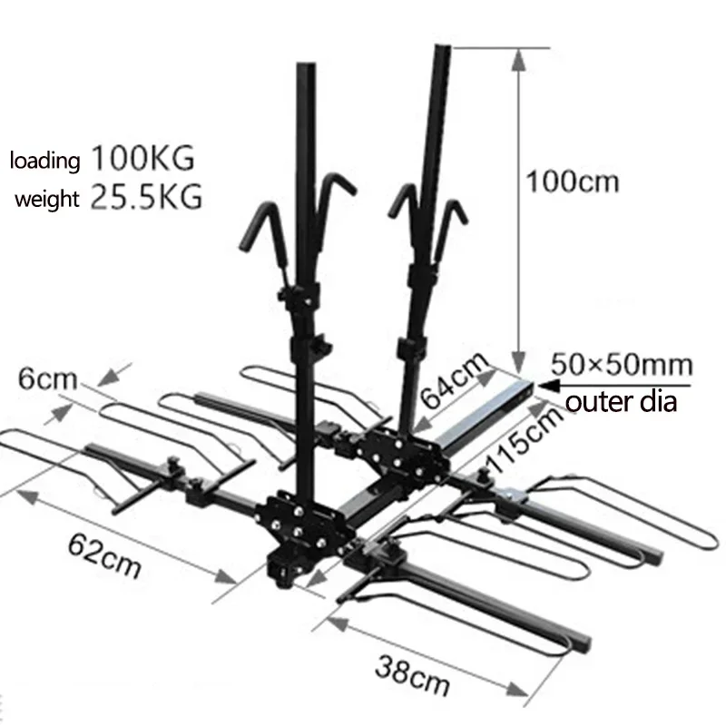 2 Bicycle Platform Brackets Foldable Rear Mounted Pedals Assist Frame Rear Trailer Installation Hook Receiver Maximum Load 75KG