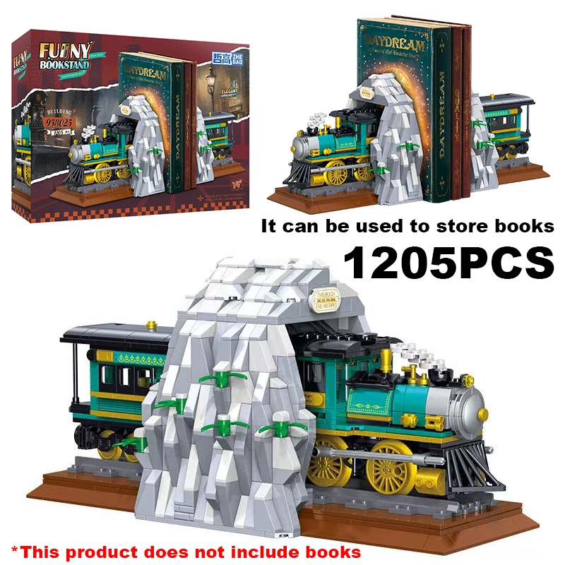 

Креативные 1205 шт., ретро-отверстие для поезда, подставка для книг, строительные блоки, строительные кирпичи, игрушки, украшение дома, подарок для детей, мальчиков