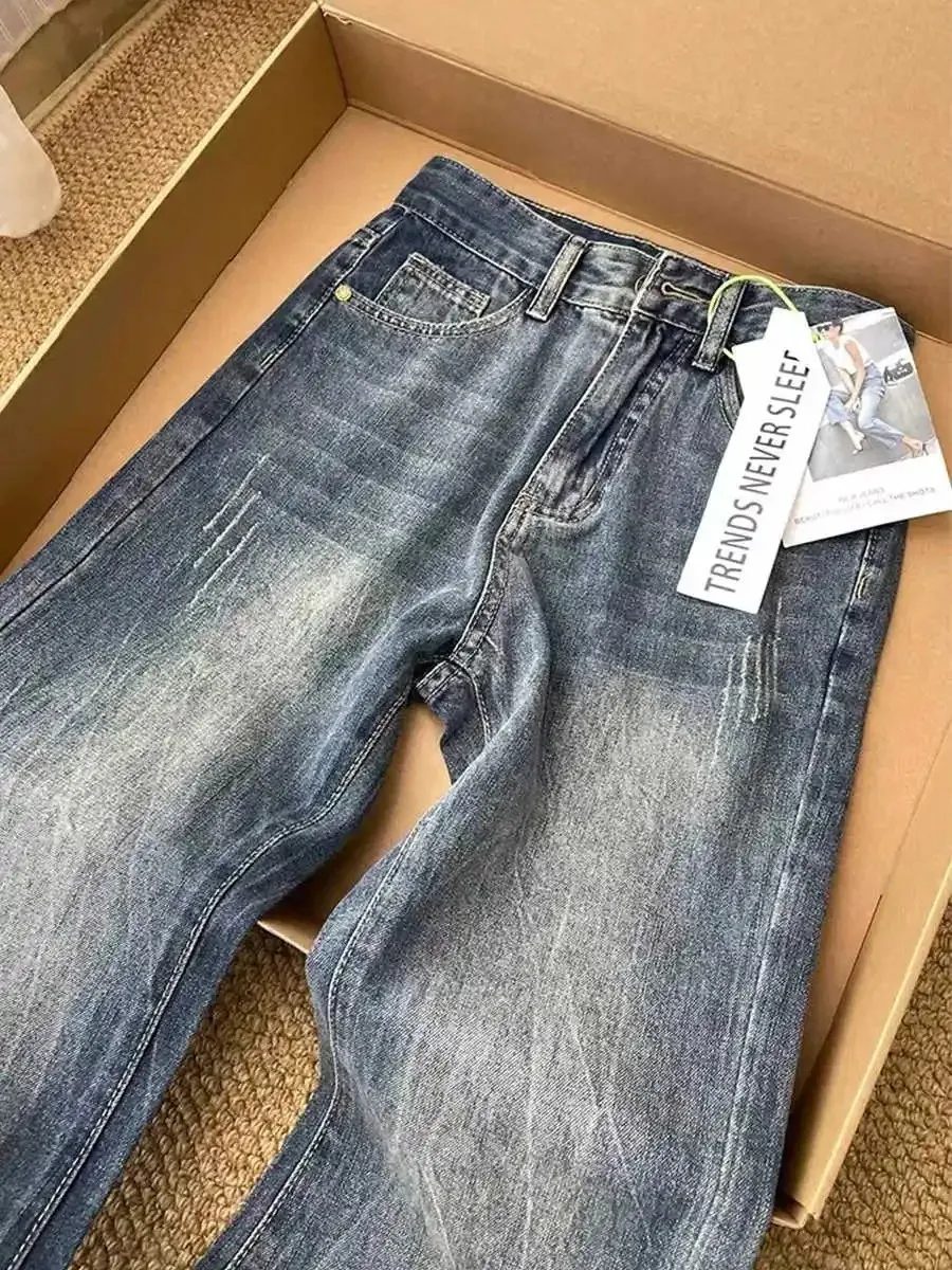 Spring High Waist Wide Leg Jeans for Women 2025 Korean Simple Blue Denim Flare Pants Female Daily All-Matched Trousers