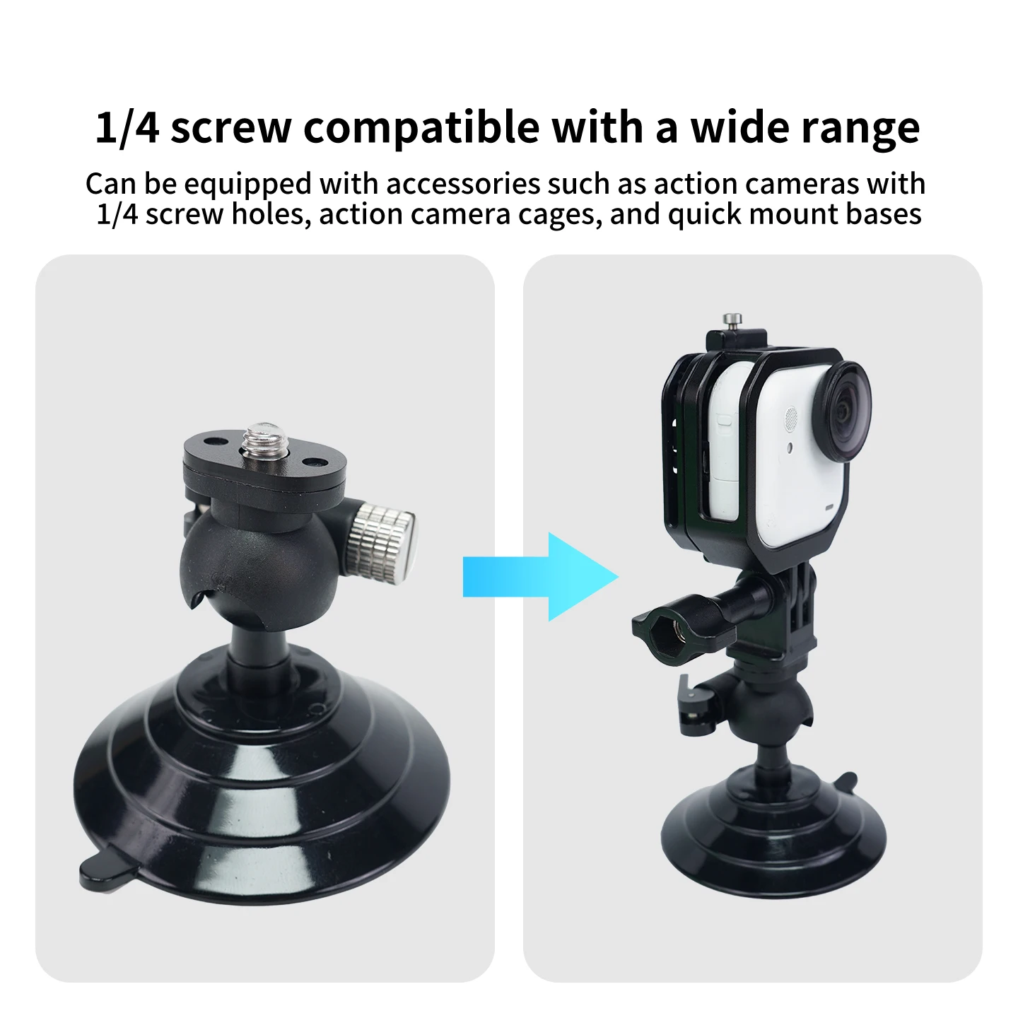Vacuum Suction Cup Camera Bracket with 1/4 Screw 360° Adjustable Angle Ball Head for GOPRO13 DJI Action5 Pro Insta360 X4 Camera