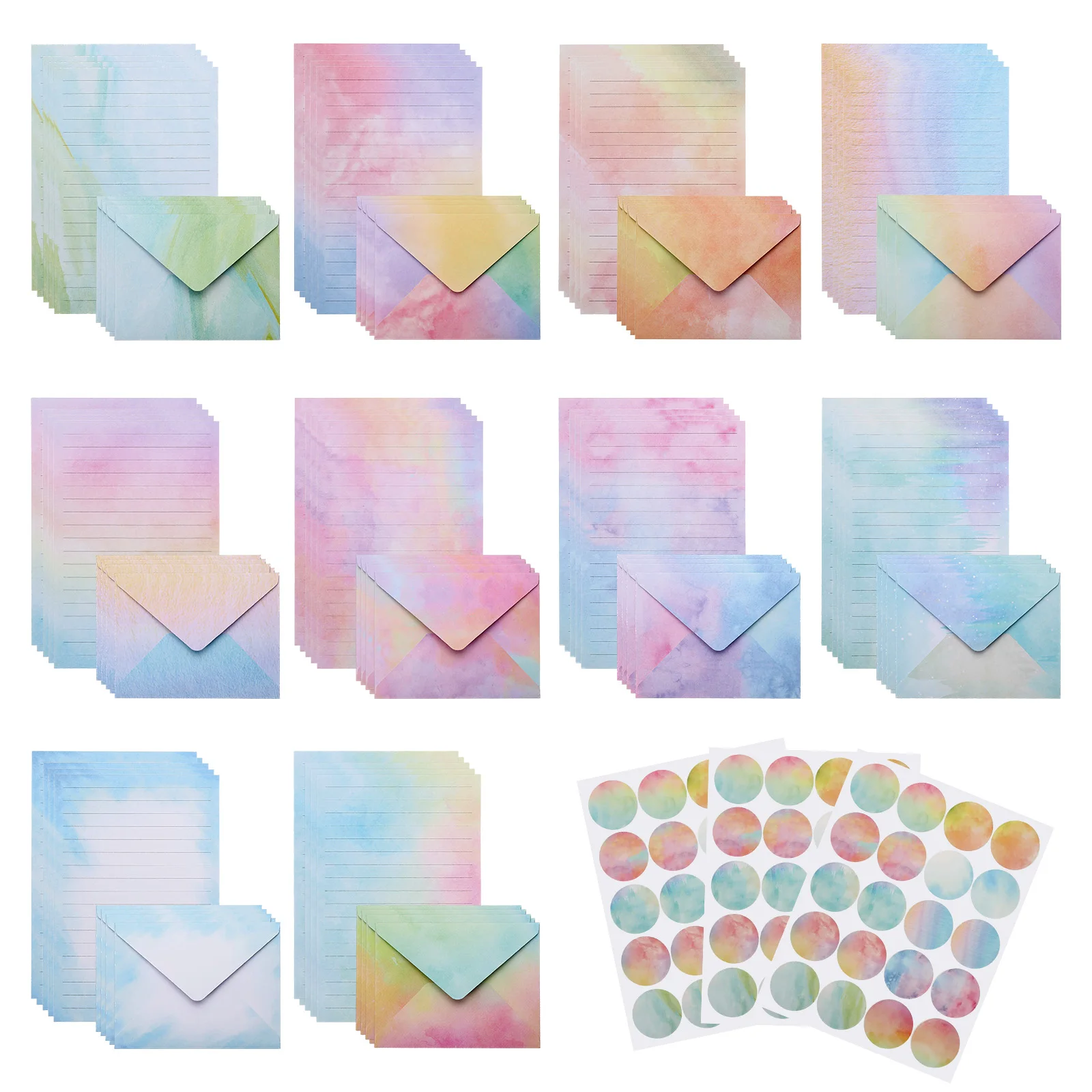 

Stationery Paper and Envelopes Set 50Pcs Writing Paper with 50Pcs Envelopes 60Pcs Sticker Stationery Set for Invitation Colorful