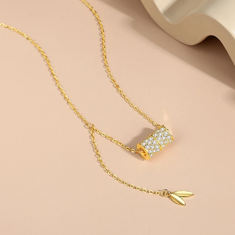 925 Sterling Silver Original Creative Design Bamboo Necklace For Women Full Zircon Diamond Plant Pendant Party Fine Jewelry Gift