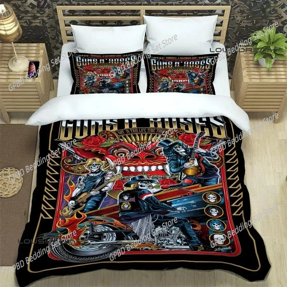 Guns n'roses band retro Comfortable Duvet Quilt Cover Pillowcase Bedding Set Children Bedroom Decoration Home Textile