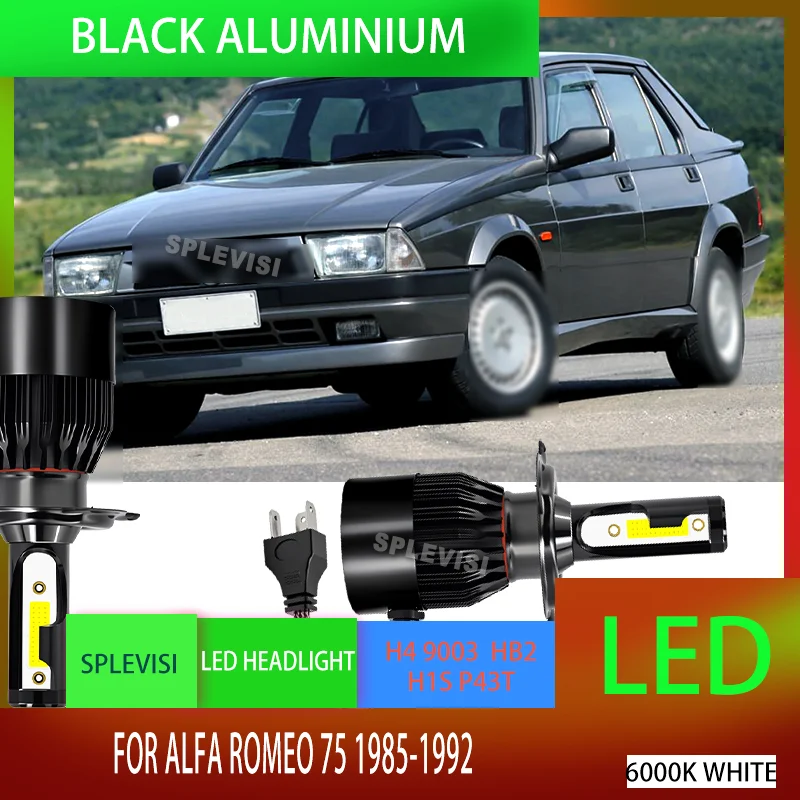 Black Aluminum LED Headlights with Built-in Fan & 3-Year Warranty For ALFA ROMEO 75 1985 1986 1987 1988 1989 1990 1991 1992